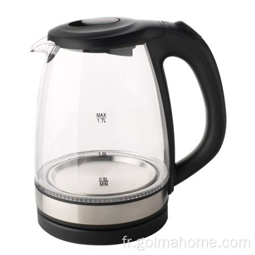 Golmahome 1,7 L garde longtemps au chaud la bouilloire électrique en verre à thé sifflant avec voyant LED bleu, bouilloire à thé sans BPA